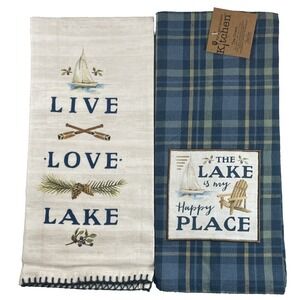 Kay Dee Designs Lake Camp Tea Towel Bundle Live Love Lake Happy Place Blue Plaid